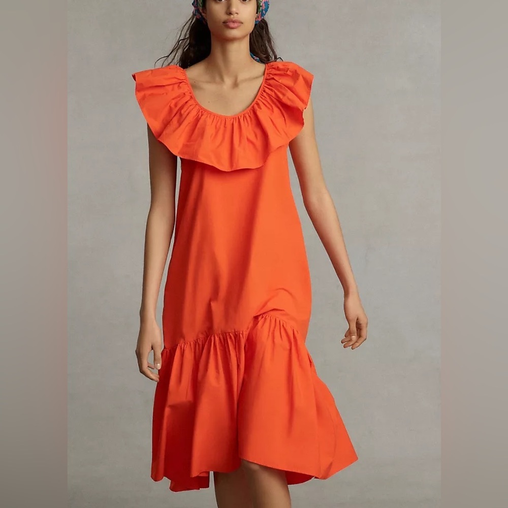 WHIT TWO by Anthropologie Flouncy Ruffled Maxi Dress Orange Size Small
